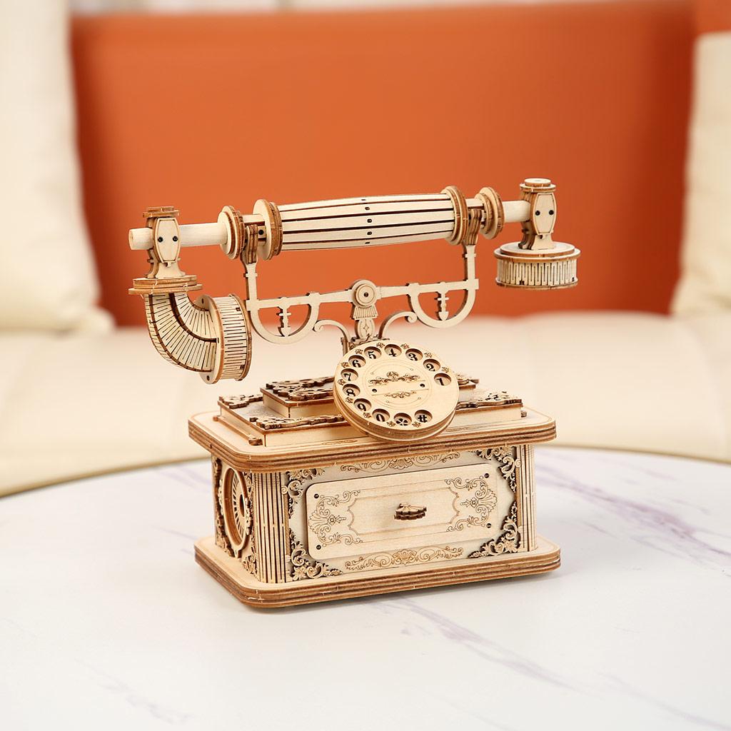 3D Wooden Puzzle Creative Wooden Retro Telephone Model Tabletop Decoration Living Room Decoration For Adults Kids Toy