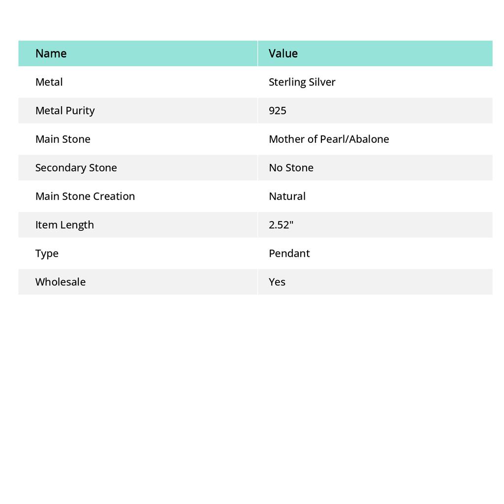 Bijuterii pandantiv din argint 925 din piatră prețioasă din coajă de abalone 2,52" p8m40