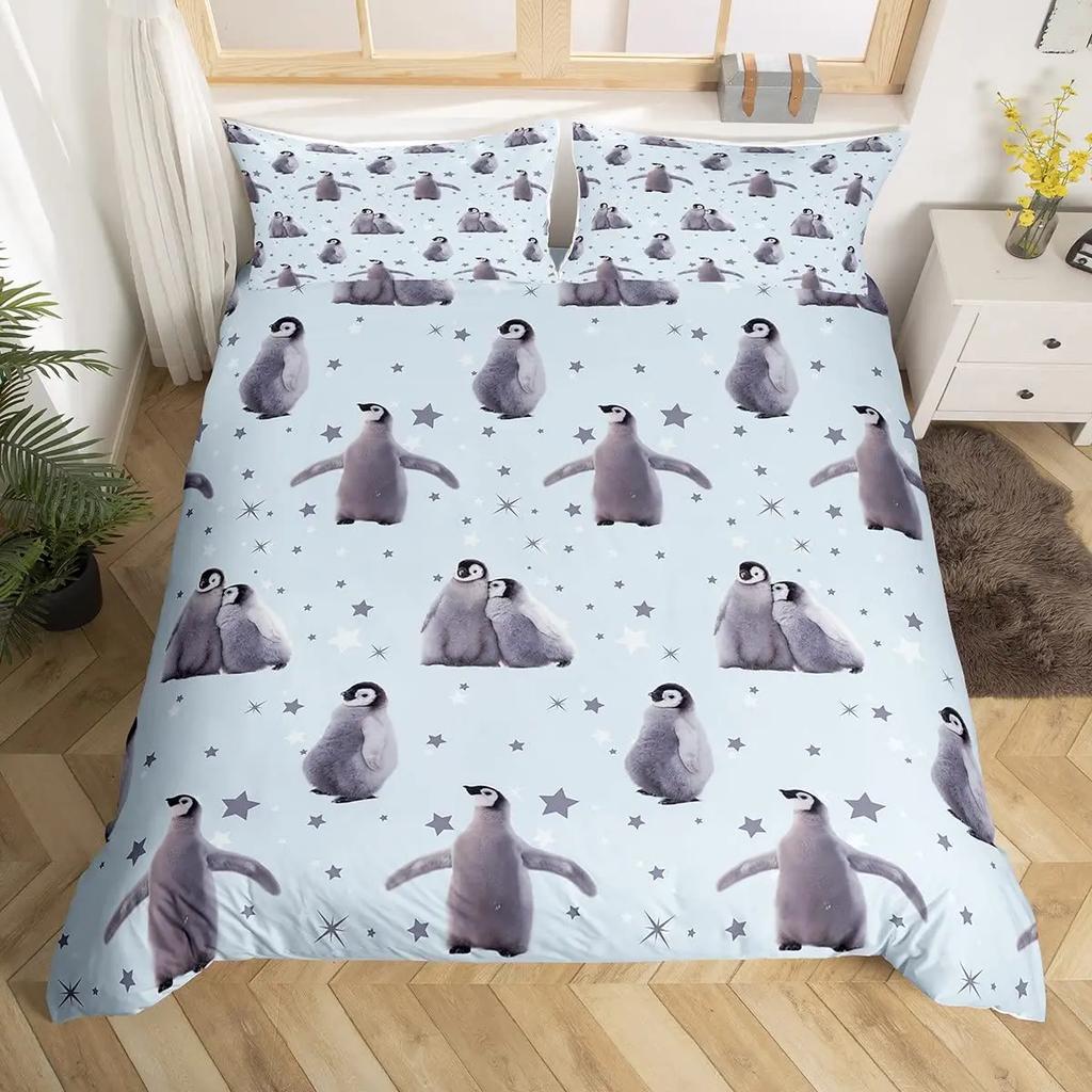 Comforter Penguin Comforter Kawaii Animal Print Black White Little Penguin Blue Iceberg Antarctica Winter Bedding Set