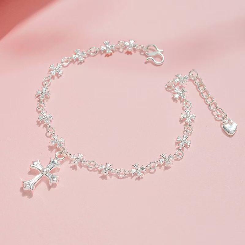 Wykwintna Srebrna Próby 925 Retro Bransoletka z Krzyżykiem: Luksusowy europejski i amerykański design z wyrazistym łańcuszkiem na obojczyk