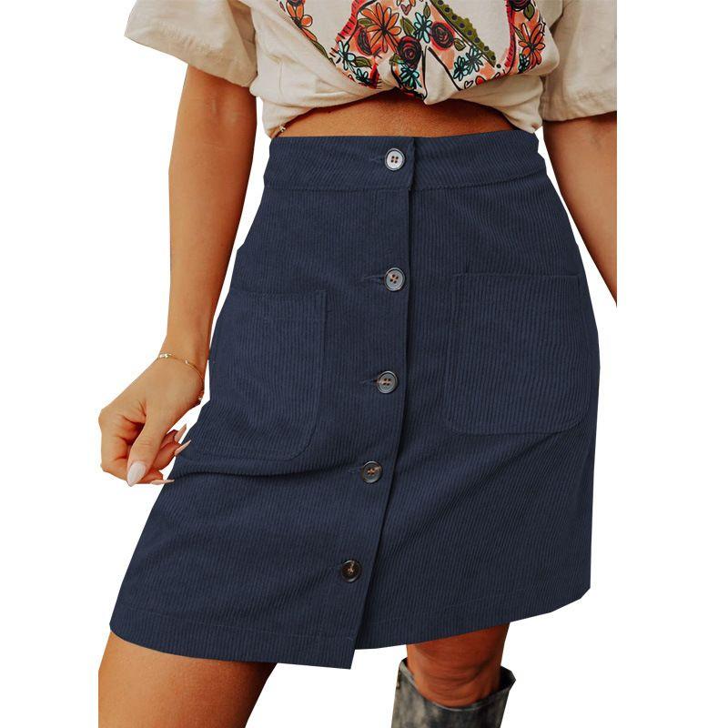 Solid Color Buckle Belt Pocket Waist Skirt Solid Buckle Sheath Skirt