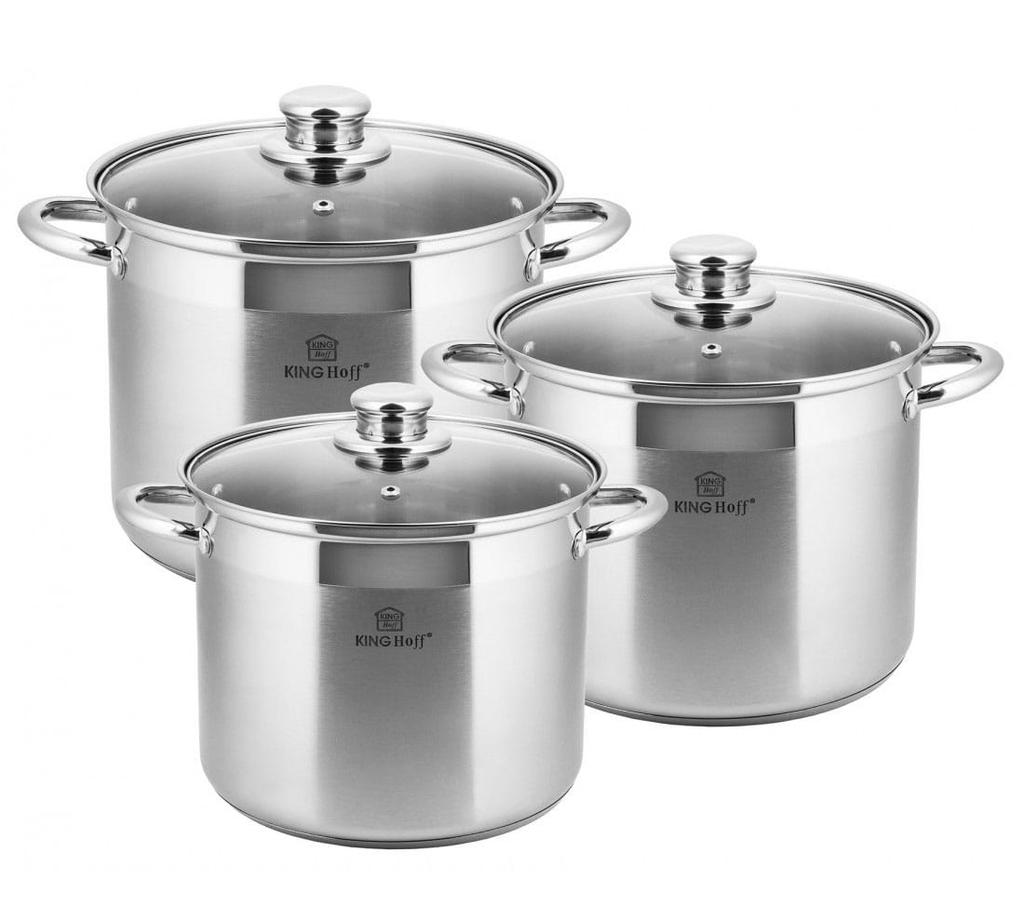 Set of 6 Steel Pots. 7l/ 5l/ 4L KINGHOFF KH-4309