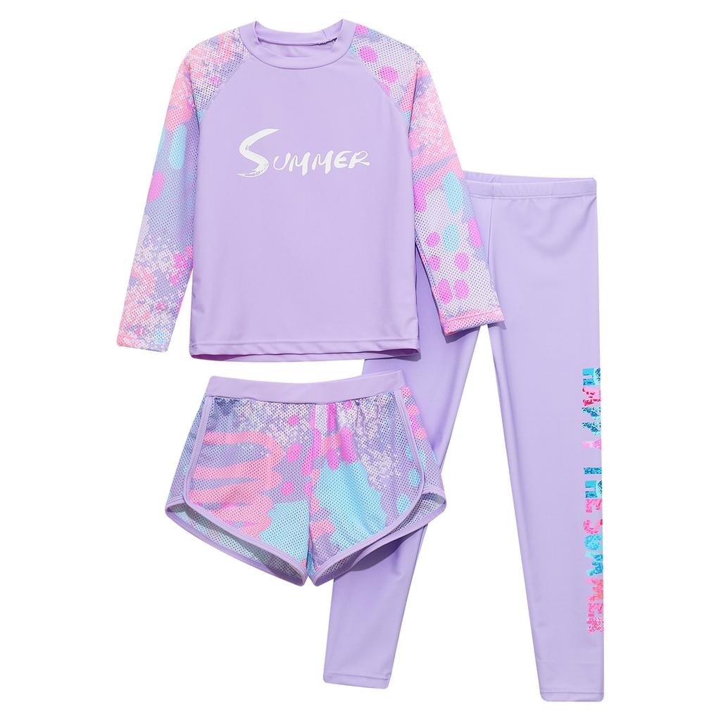 Kids Tie Dye Swim Set Long Sleeve Rash Guard Top Swim Shorts UV Protective Pants Sun Safe Beachwear