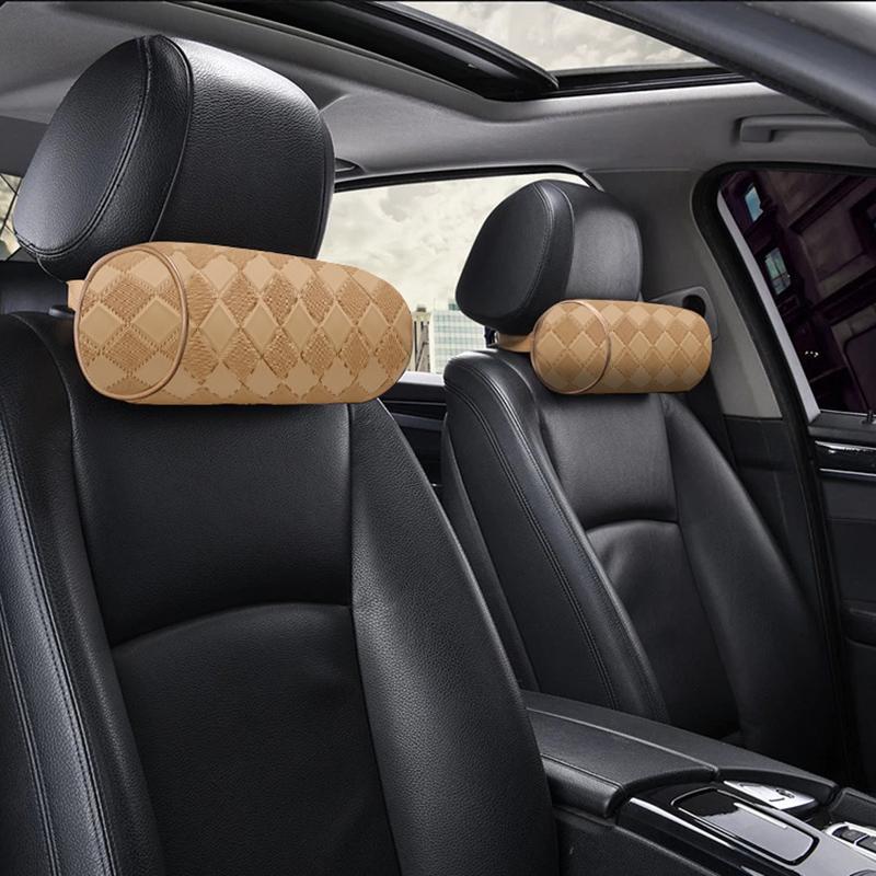 Car Seat Neck Pillow Headrest Memory Foam Leather Breathable Cylindrical Support Drive Pillows Office Chair Cervical Protection