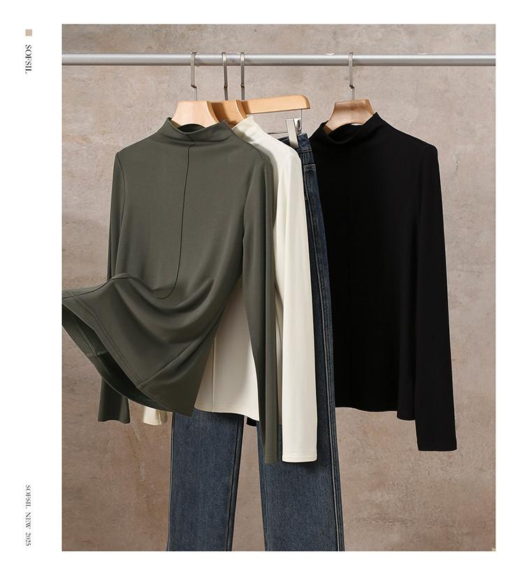 Simple Commuting Mid Seam Semi High Neck Base Shirt