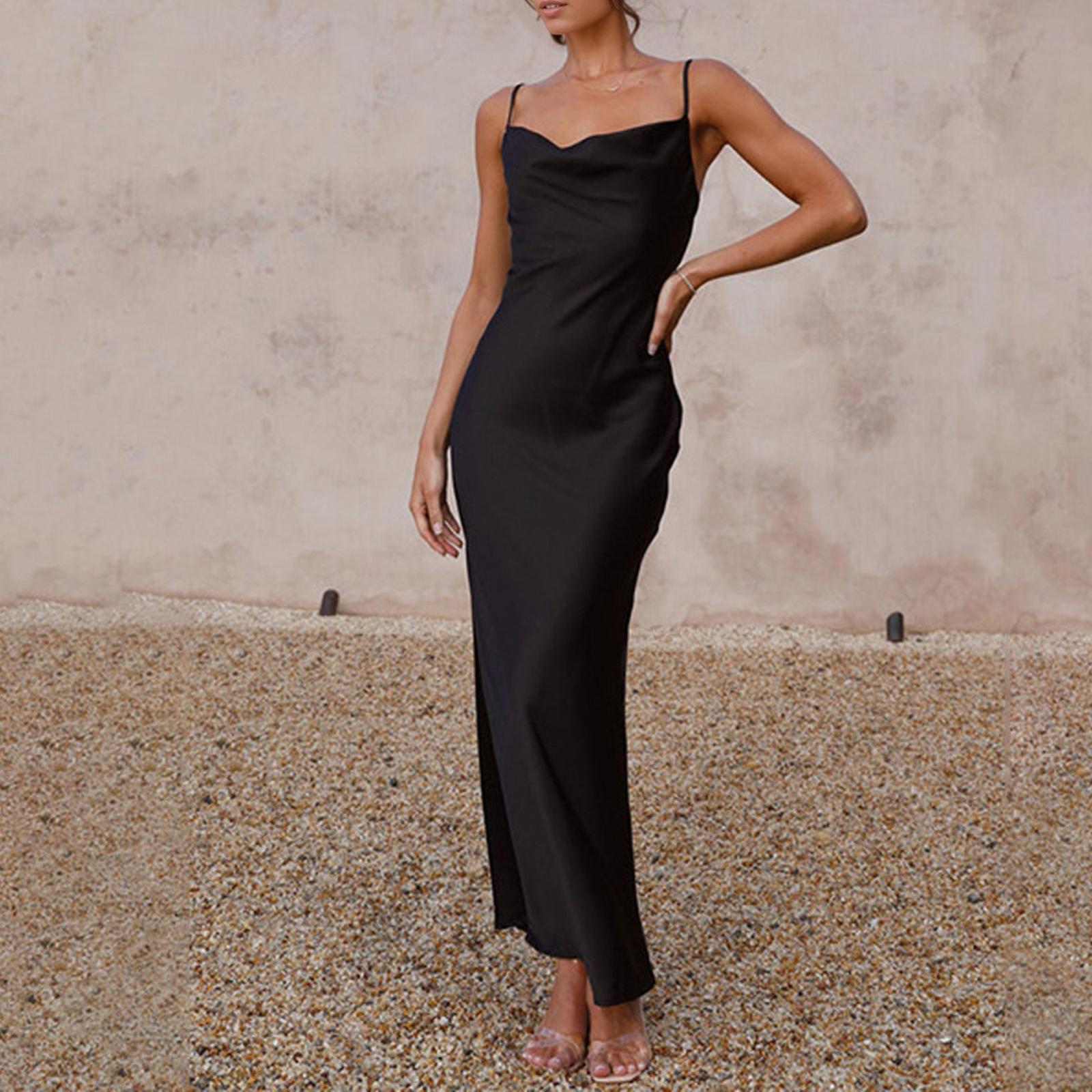 Women s Deep V-Neck Spaghetti Strap Color Bodycon Dress L