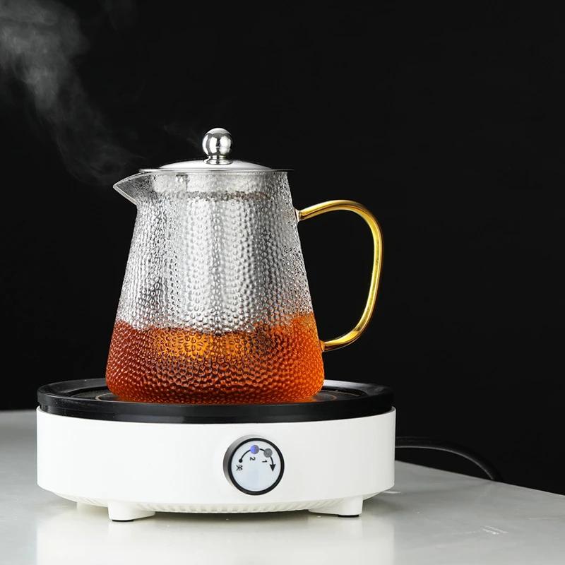 550ml Transparent Glass Kettle with Stainless Steel Filter Teapot Glass Water Jug Heat Resistant Carafe Juice Pitcher