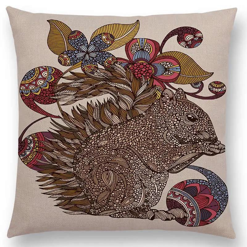 Hinduism Style Cushion Cover Mandalas Floral Animals Flower Deer Elephant Whale Bee Pig Pangolin Squirrel Frog Sofa Pillow Case