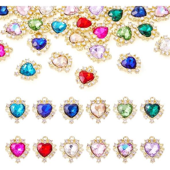 Pandahall 12Pcs 18K Gold Plated Rectangle Charms Cubic Zirconia Birthstone Charms Brass Crystal CZ Stone Pendants with Jump Ring for Jewelry Making