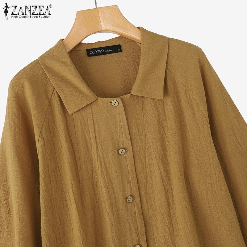 ZANZEA Women Casual Turn Down Collar Loose 3/4 Sleeve Cotton Blouse