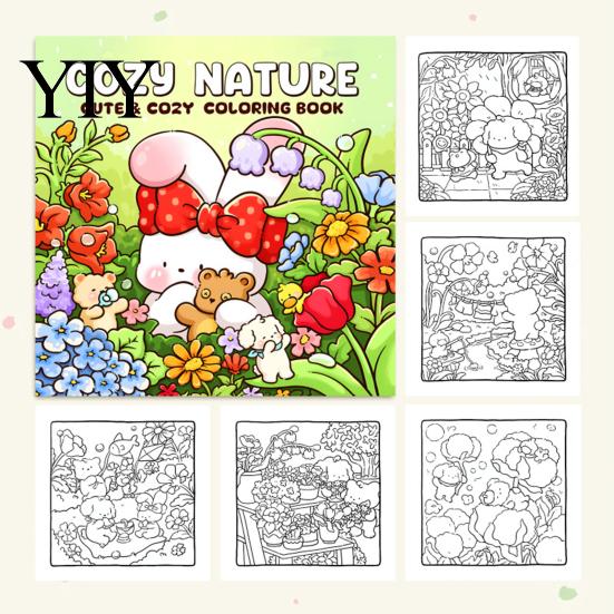 Thick Paper Drawing Journals Cozy Nature Coloring Book, Relaxing Floral And Animal Patterns, Cotton Creative Hobbies for Adults Pulp DIY Painting Book