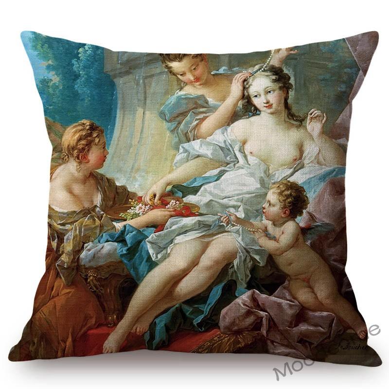 French Royal Painting Francois Boucher Ancient Greek Myth Venus Cupid Angels Floral Retro Decor Throw Pillow Case Cushion Cover