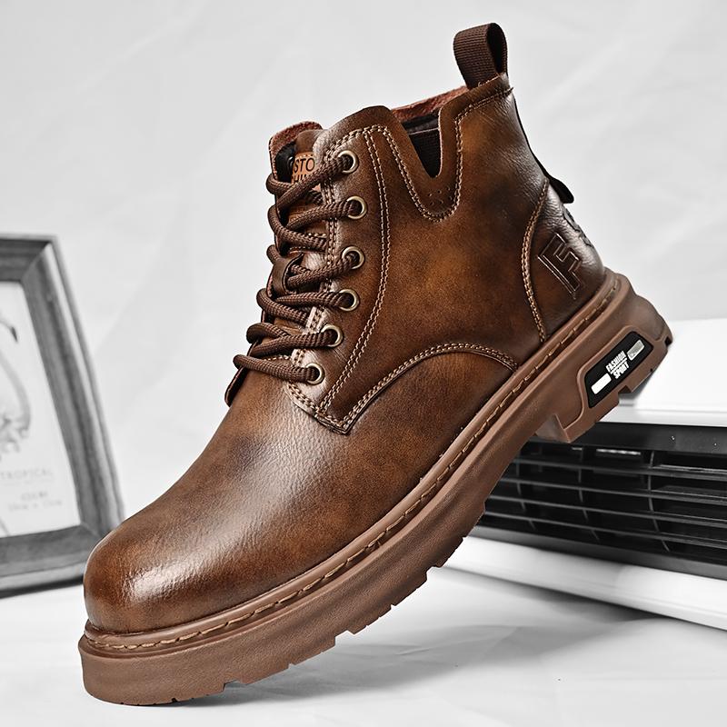 High Top Male Motocross Boots New Fashion Mens Leather Shoes Motorcycle Ankle  Boots for Men Warm Plush Fur Winter Boots