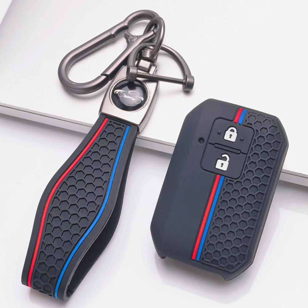 Soft Silicone Remote Key Case for Suzuki Swift Ertiga Ignis Baleno XL7 Ciaz Dzire with Keychain Honeycomb Texture Shockproof Car Remote Key Sleeve чёрный