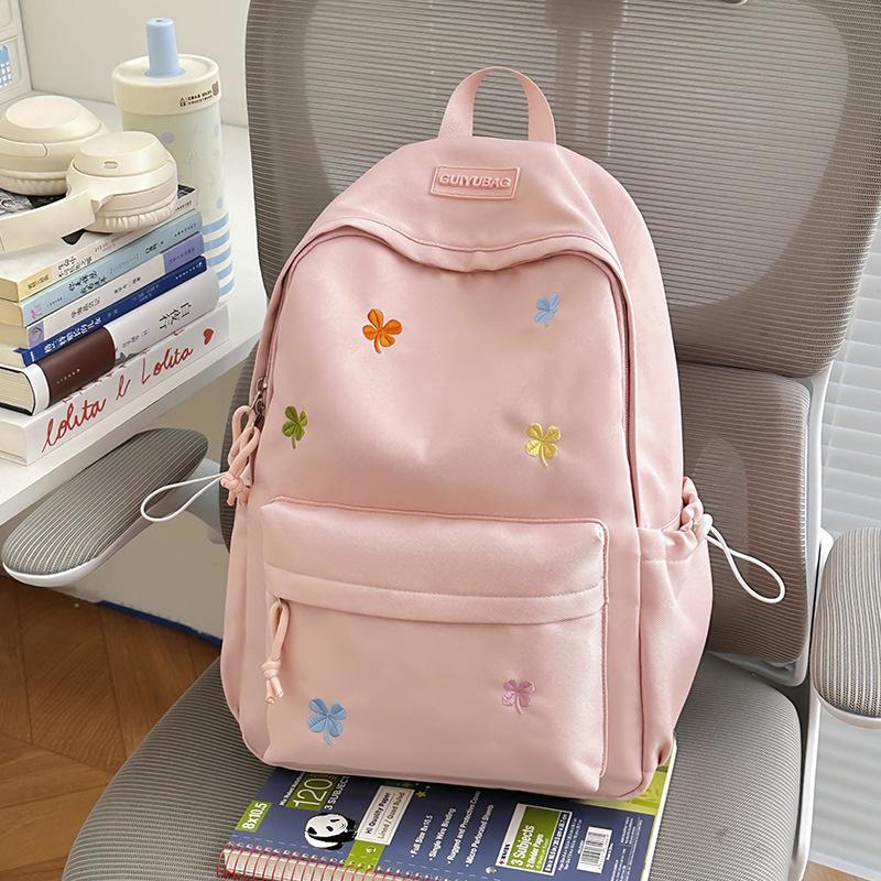 Schoolbag New Middle and High School Student Schoolbag College Style High Value Solid Color Embroidery Large Capacity Backpack Lightweight Backpack
