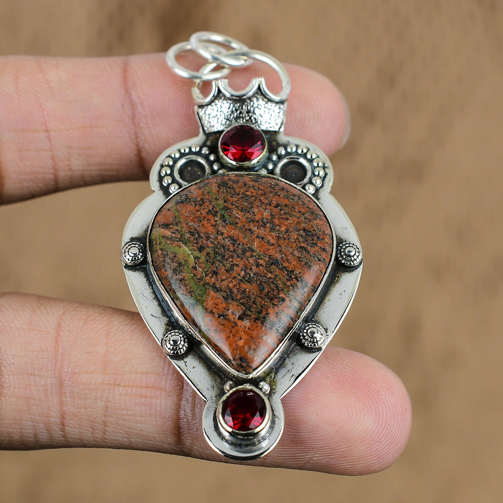 

Easter Deal Natural Grass Garnet Trendy Birthday Wedding Boho Pendant 925 Silver