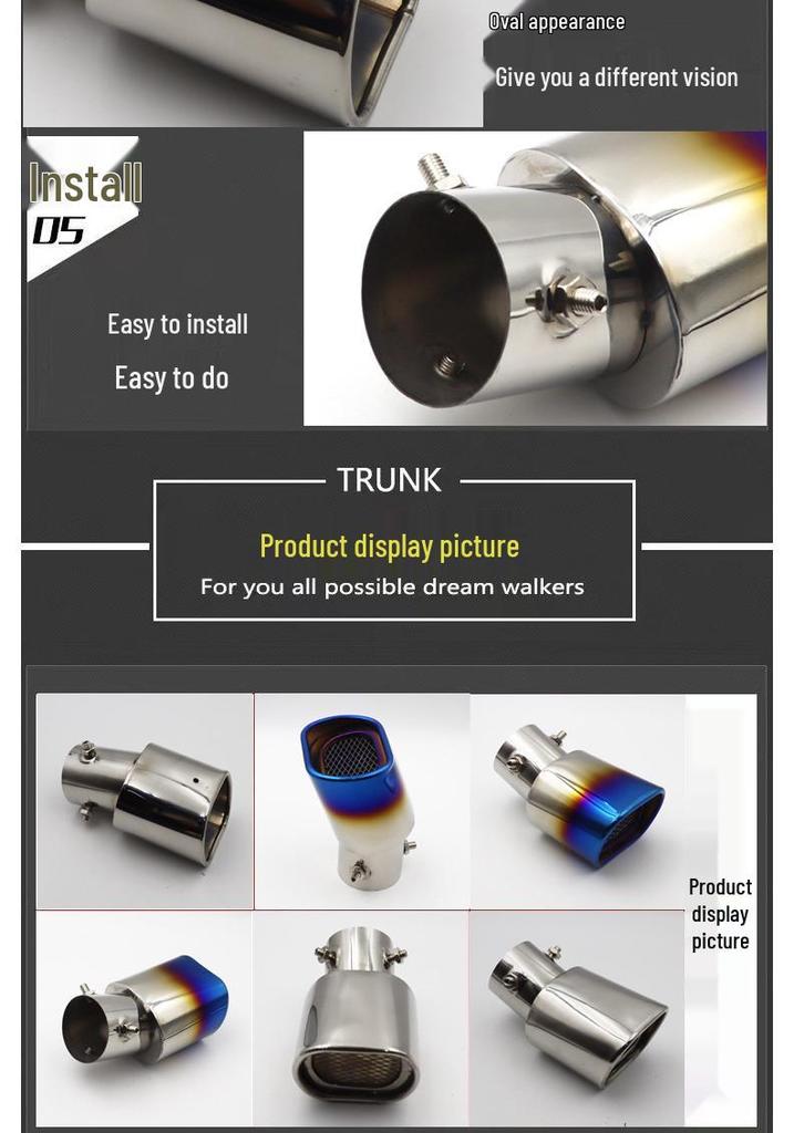 Stainless Steel Exhaust Tailpipe: Compatible with 4.8-5.4CM Original or Modified Cars