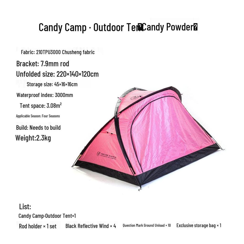 Wujie Camping Candy Tent - Lightweight, Single Layer, Double Person Tent for Hiking, Mountaineering, and Camping.