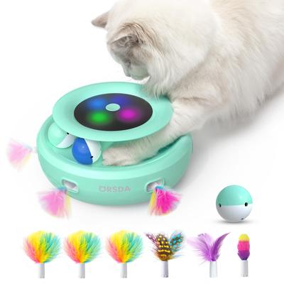 ORSDA Elektrisch Kattenspeelgoed, Automatische Kattenprikker en Bal, 2-in-1 Ontwerp met 6 Verwisselbare Kunstharen Ballen, Verstelbare Snelheid voor