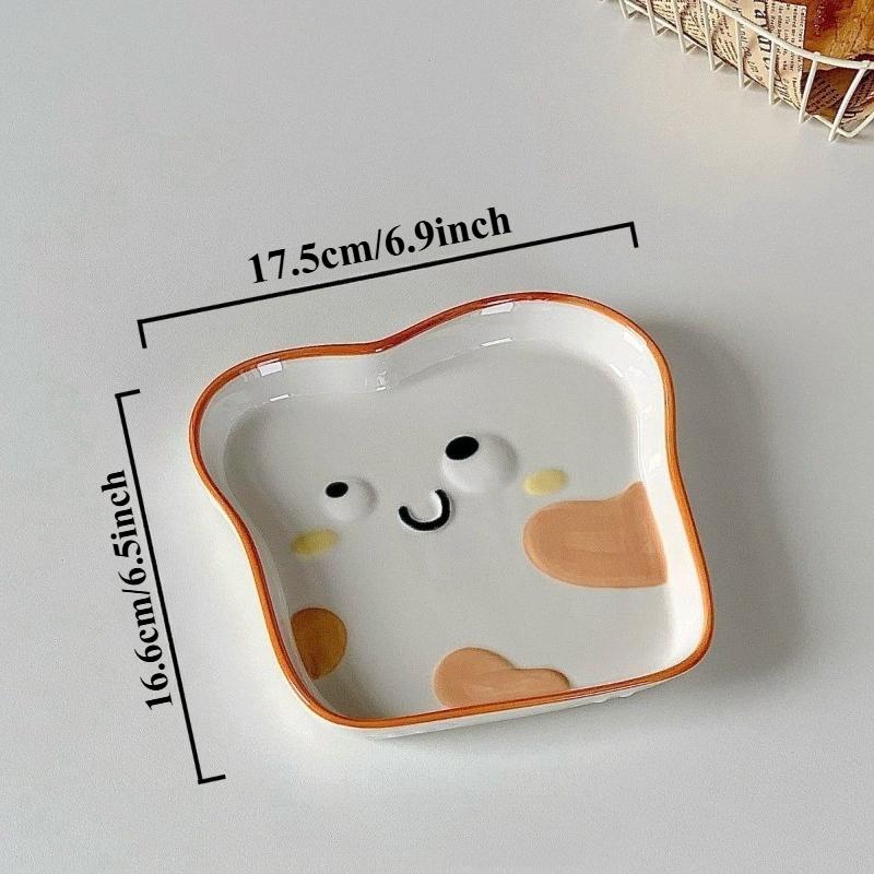 Cute Toast Bread Shaped Ceramic Plate Personalized Rectangular Cake Dim Sum Plates Household Fruit Snack Dish