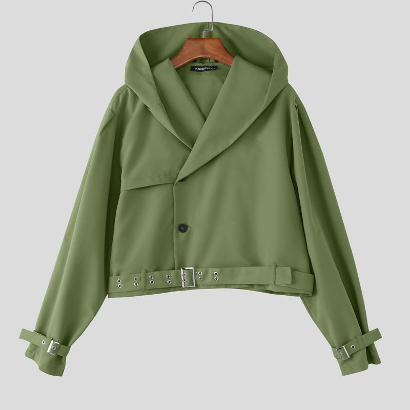 INCERUN Men Long Sleeve Casual Loose Short Hooded Cargo Jackets Tops