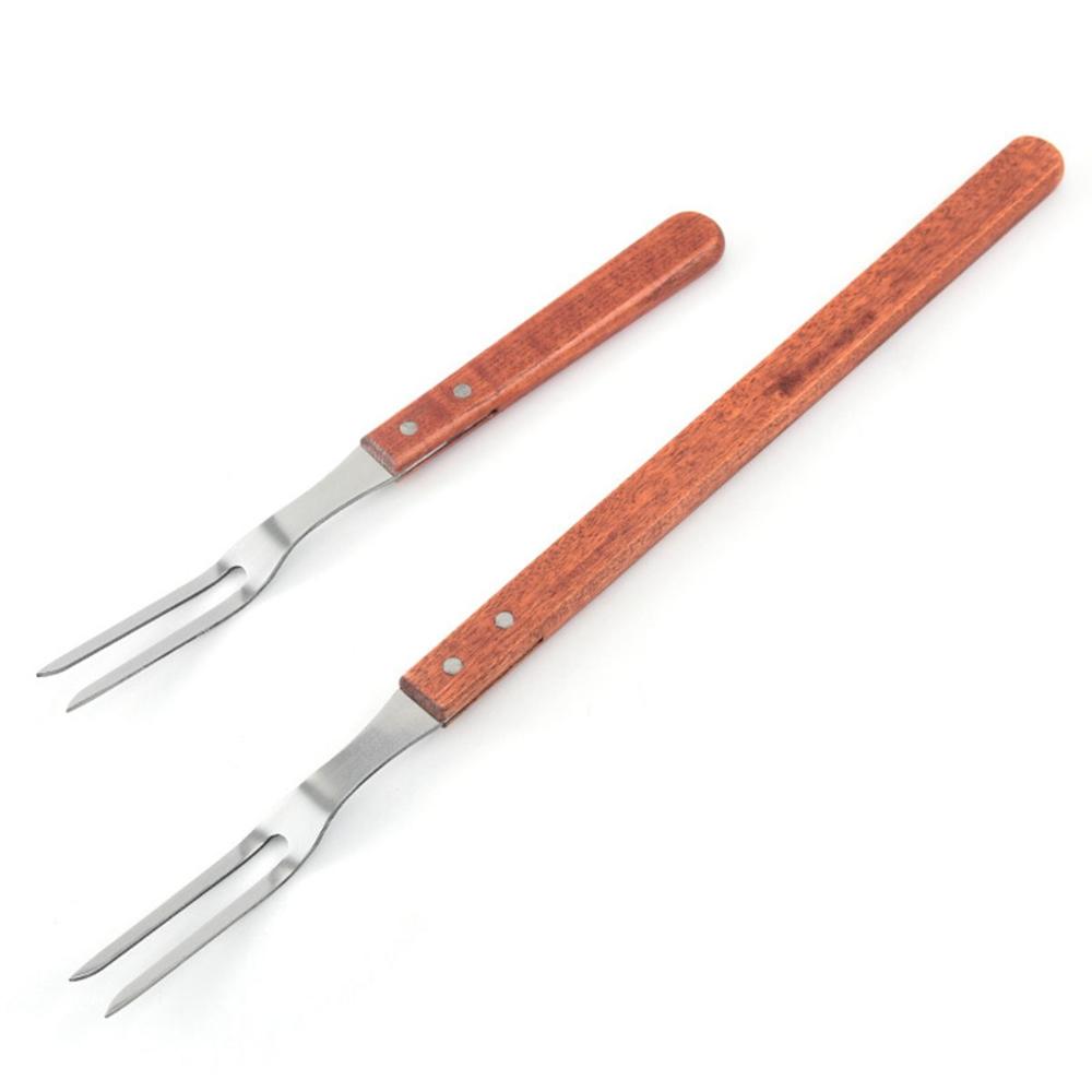 Oven Portable Stainless Steel Wooden Handle Meat Fork BBQ Accessories Carving Fork Barbecue Tool