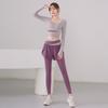 With chest pads, long sleeves, fake two-piece trousers set, running fitness, yoga clothes, sports women's outer wear, quick-drying, high waist