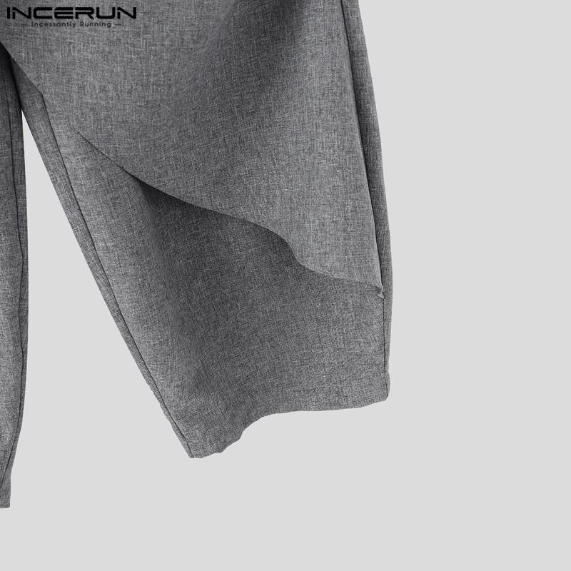INCERUN Men Twisted High Waist Solid Color Casual Ruffled Harem Pants