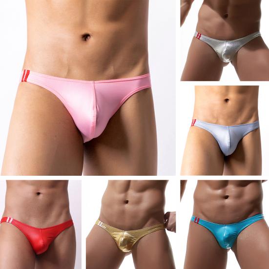 Men Briefs Low-rise Imitation Leather Design Thongs Solid Color Comfortable Fit Tight Cut Sexy Panties