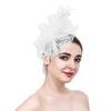 Party Fascinator Hat Mesh Feather Flower Decor Headdress Wedding Headgear Faux Pearl Stage Performance Head Decor Hat Bridal Hair Accessories