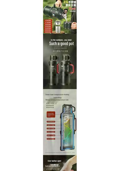 316 Stainless Steel Insulated Thermos Flask, Large Capacity (1.3-5L) for Men, Ideal for Outdoor Travel and Car Use.
