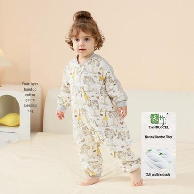 2024 Bambus-Baumwolle Baby-Schlafsack - Vierlagig, mit Füßen, für Frühling/Herbst, Anti-Strampel-Decke für Kindergarten und klimatisierte Räume
