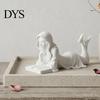 Elegante Wohnkultur Akzente Lesendes Mädchen Figur, 3D Gedruckt Auf Dem Bauch Liegend Künstlerische Schreibtischdekoration Skulptur, Frauenstatue für Büro