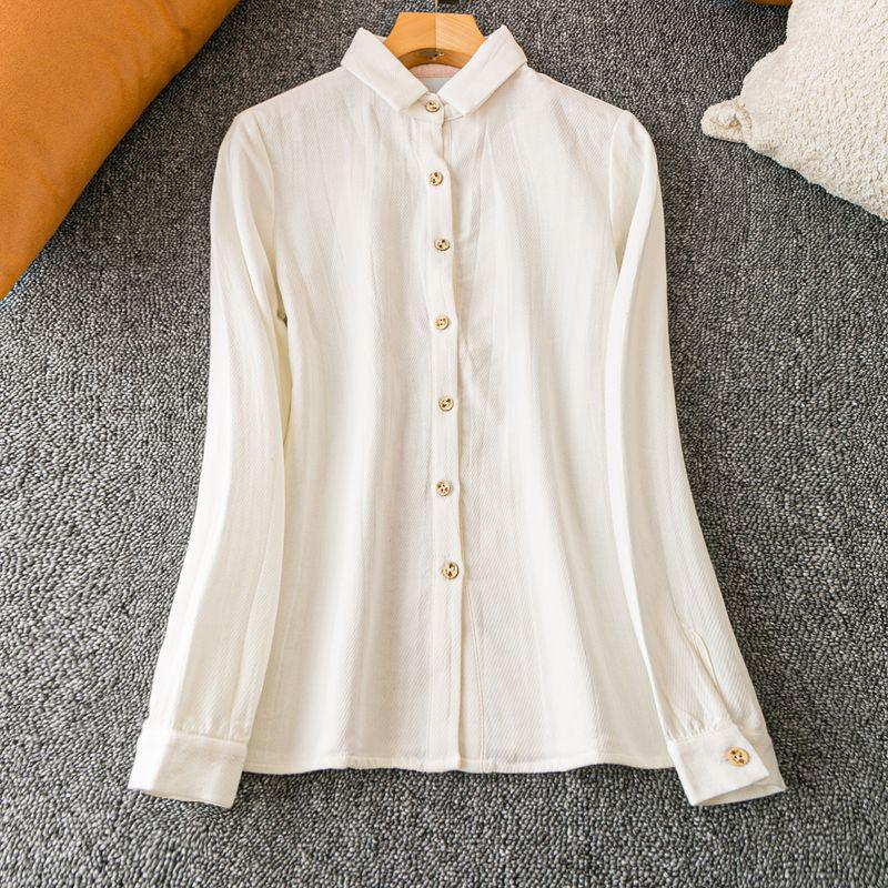 

Spring & Fall Export K-style New Arrival Casual Fashion All-Match Popular Lapel Long Sleeves Single-Breasted Shirt White S