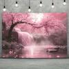 1pc Cherry Blossom Background with Pink Cherry Blossom Trees and Waterfall Scenes