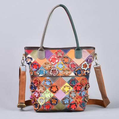 Top-grain Cowhide Flower Patchwork Single-shoulder Crossbody Bag Women's Bag Tote Bag