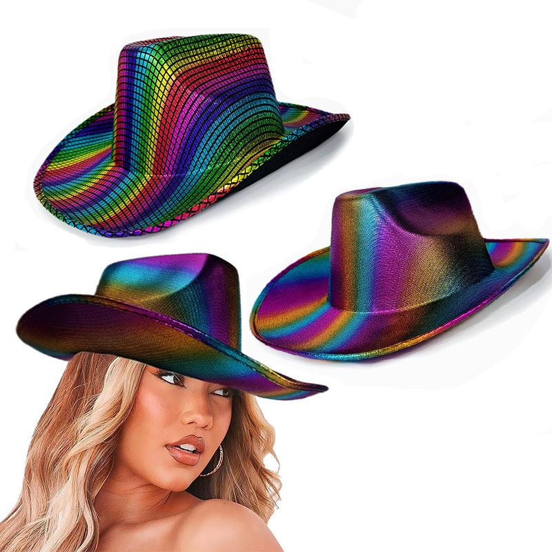 Rainbow Cowboy Hat Eva Colorful Glitter Costume Accessory For Halloween Parties