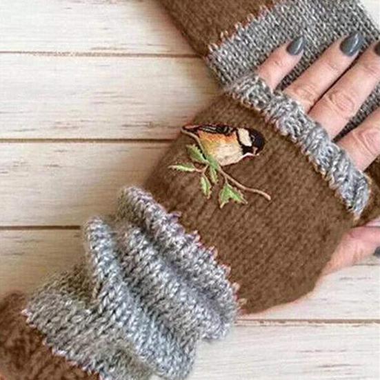 1 Pair Mittens Useful Multi-Functional Durable Women Knitted Handmade Embroidery Gloves for Hiking