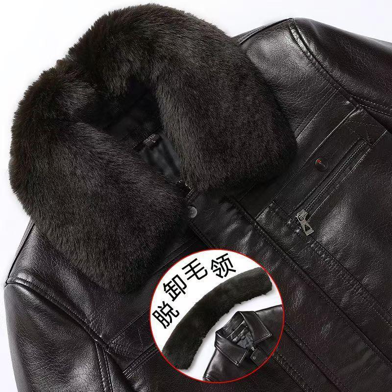 Men's Thickened Winter Leather Jacket with Fur Lining for Middle-Aged and Elderly Dads