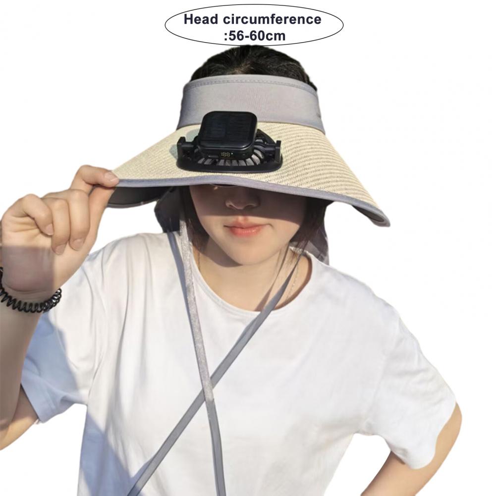 Solar Powered Ventilation Cap Straw Woven Hat Solar-powered Visor Hat with Dual Fans for Outdoor Activities Wide Brim for Beach