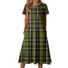Ladies' Plaid Printed Casual And Fashionable Short Sleeved Round Neck Dress