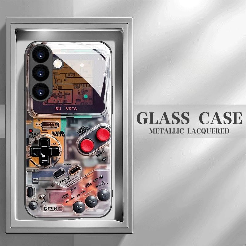 Game console pattern glass phone case suitable for Samsung for galaxy S26 S25 S24 S22 S21 S20FE Ultra Plus5Ganti drop back cover Galaxy S24 чёрный