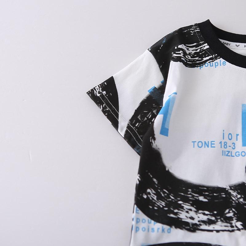 2026 New Boys' Summer Outfit: Stylish Infant Letter Pocket Short Sleeve Two-Piece Set