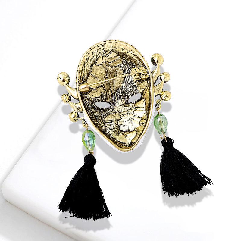 

Retro Queen Mask Large Crystal Tassel Heavy Industry Accessories Brooch 3*6CM