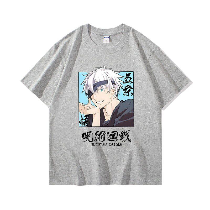 Jujutsu Battle Anime Peripheral Gojo Wu Pure Cotton Cartoon Printed Unisexs and Unisexs Clothing Summer New Short Sleeves