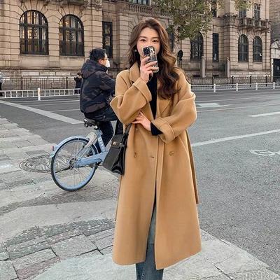 Fashion Design Women's Double-breasted Tweed Coat Design Sense of Autumn and Winter Tweed Jacket Female Medium-length Tide