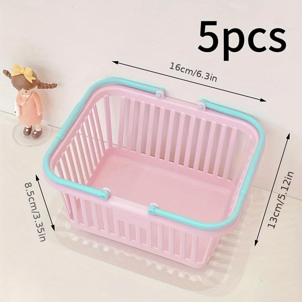 

5pc Macaron Color Mini Storage Baskets with Handle Fruit Cosmetics Stationery Organizer Desktop Bathroom Organization Basket Set