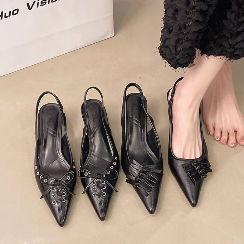 Fashion Hot Selling 2025 Pointed Toe High Heels Women's Thin Heel Large Size Summer  Sexy Rivet Buckle Middle Heel Headed Sandals Women