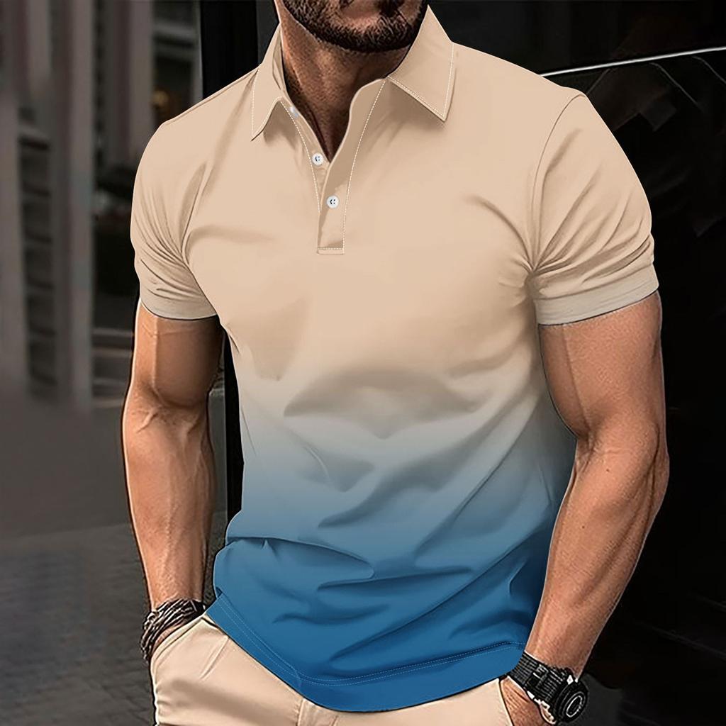 Men's Stylish Gradient Short-Sleeve Polo, Great for Casual Daily Wear.