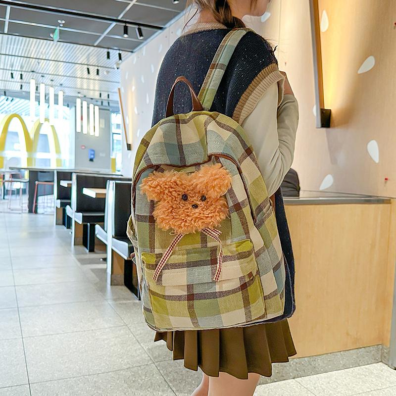 Women Plaid Backpack Campus Student Schoolbag Travel Backpack